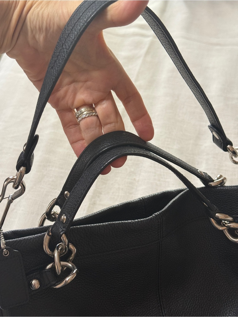 Coach Black Pebbled Leather Shoulder Bag with Chain Details - Picture 6 of 11